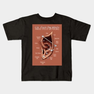 Elven Ear Piercing Chart, Medium Skin Tone Kids T-Shirt